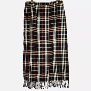 Briggs NY Pencil Skirt 14 Vtg Plaid Tassel Wool Midi Tartan Slit Christmas Party
